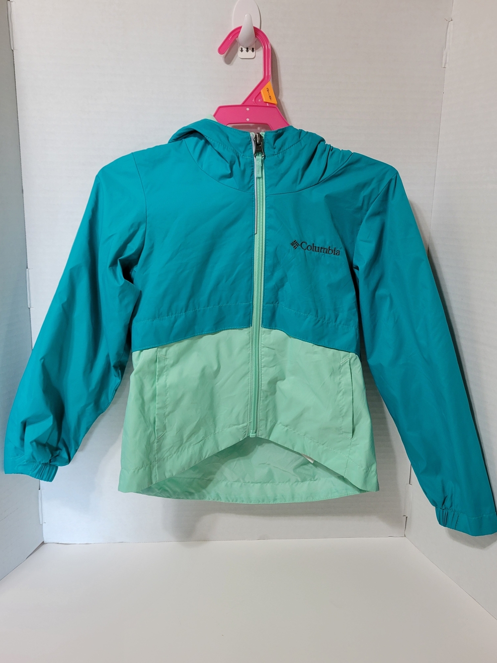 Columbia Girls Fleece Lined Hooded Rain Jacket Aqua Mint XXS (4/5)